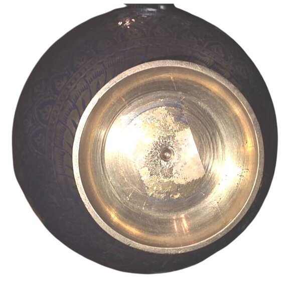 Vintage Brass & Enamel Purple Jar Engraved Handcrafted Lid - 7 X 4" - Picture 8 of 8